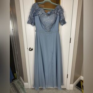 Elegant Lace Overlay Blue Dress